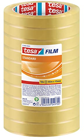tesafilm standard - Transparentes Multifunktions-Klebeband für Heim- Schul- und Büroanwendungen - 66 m x 15 mm - 10er Pack