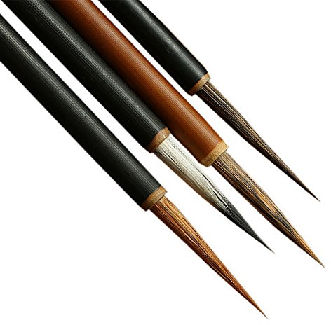 Lot de 4 pinceaux chinois pour peindre des fleurs, oiseaux, lignes