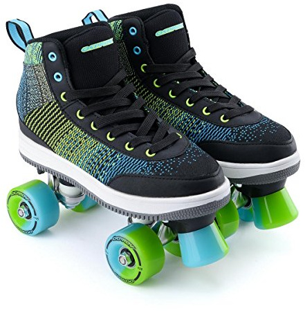 Osprey Mid Top Fly Knit Quad Roller Skates, Ideal Beginner 4 Wheel Roller Boots with ABEC 7 Bearings, Green