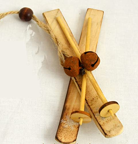 Goldbach Holz-Ski mit Glocken ca. 3,5 x 13 cm Natur/rost - Weihnachts-Hänger - Weihnachts-Schmuck - Holz - Klassisch - Natur (Braun), Rost (Glocken) - Hängend - Weihnachten, Nikolaus
