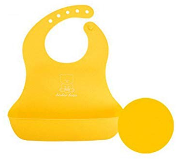 WLLLO Children's Food Bag, Waterproof Children's Stereo Dining Bag, Bib Baby Bib, Saliva, Imitation Silicone, Wash Free and Leak Proof,Yellow