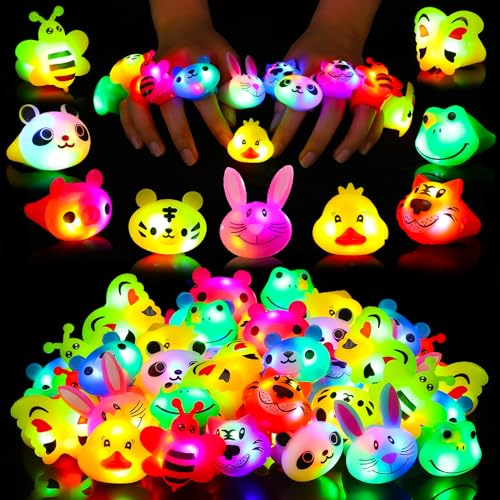 SCIONE 40 pezzi Anelli luminosi a LED Riempitivi lampeggianti per bambini Animale carino Light Up Giocattoli per ragazzi ragazze Premi in classe Bomboniere per feste