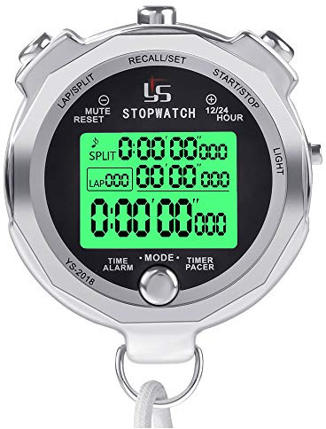 LAOPAO Stopwatch Metal Stopwatch Timer with Backlit 1/100th Second Precision 2 Lap Memory Digital Stop Watch for Coaches