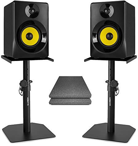 VONYX SMN40B 4 Active Studio Monitor Speaker Pair in Black with Adjustable Desktop Stands and Acoustic Foam Isolation Pads – Ideal for DJ, Home Studio & Multimedia Audio Applications