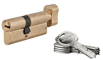 Cylindre européen avec bouton Tiger 6, 40Bx30mm, laiton, anti-défroissement, anti-perçage, 5 clés plates réversibles - THIRARD