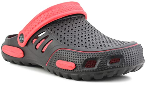 IMTY Mens Lightweight EVA Beach Clogs Summer Breathable Kitchen Garden Hospital Nurse Pool Water Shoe Mules Sandals (Black/Red, UK_Footwear_Size_System, Adult, Men, Numeric, Medium, Numeric_7)