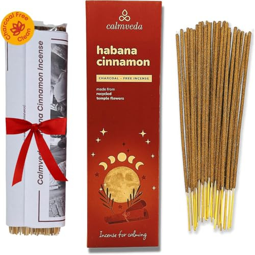 Incenso Cannella Hawana Incenso Natalizio - (80 incensi profumati) Incenso Bastoncini NO carbone, realizzato con fiori riciclati | Utilizzato come Incenso di Natale dall'aroma dolce e speziato