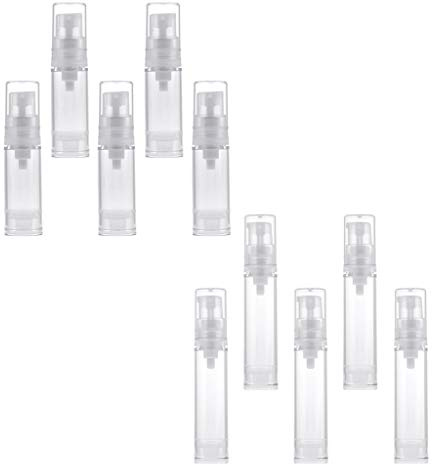 barenx 5 ml/10 ml genomskinliga tomma luftlösa pumpflaskor | sterila luftlösa lotionbehållare påfyllningsbara kosmetisk flaska paket med 10