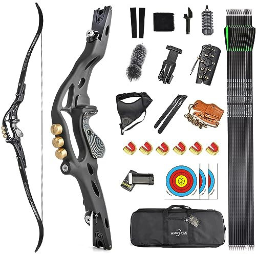 HNZMDY 62 ILF Takedown Recurve Bogen Set für Erwachsene 30-60lbs Jagdbogen mit ILF Bogen Griff und ILF Bogen Gliedmaßen Sportlicher Wettkampf Bogen Rechtshand (50lbs, Schwarzer Satz 2)