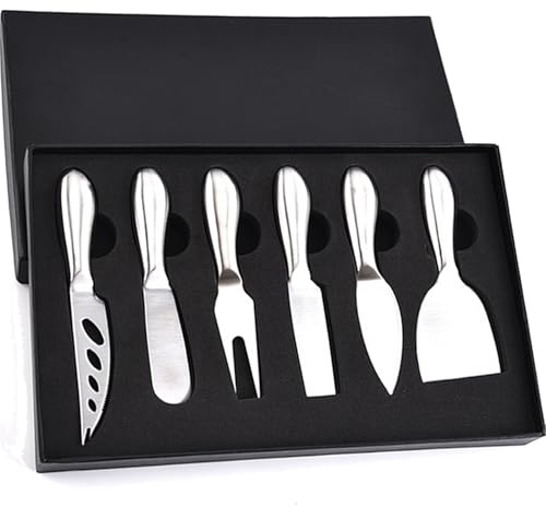 DBZQSCW 6-Piece Cheese Knife Set, Premium Stainless Steel Cheese Knives with Gift Box, Cheese and Charcuterie Board Collection matching tools (cheese knife set of 6)