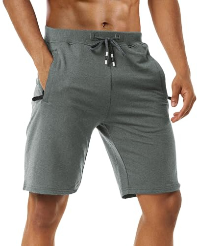 Boyzn Sportshorts för män bekväma träningsshorts i bomull elastisk midja löparshorts med blixtlåsfickor