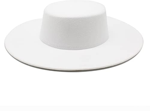 Bywenzai Filz Top Hut Fedora Panama - Gepolsterter Zylinder für Männer und Frauen, Flache Wollfilz mit 10 cm Krempe