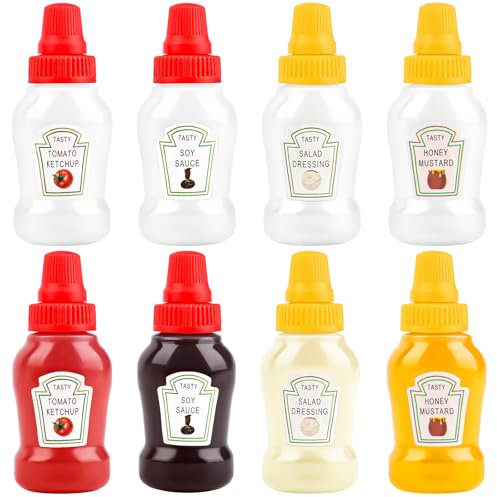 LOBVABA 8 Stück Squeeze Flaschen, 23ml Mini Saucenflasche, Tragbarer Quetschflasche mit Kappen, Saucenflasche Klein, Tomaten Ketchup Flasche Für Honig-Salatsenf