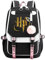 Lässiger Harry Magic Rucksack Goldener HP Druck Schultasche Kinder Mädchen Damen Jugend Kinder Reiserucksack Schwarz