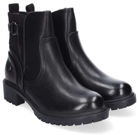 shoes&blues.es 86511 Botines de Tacon Bajo para Mujer con Adorno de Hebilla, Comodos y Elegantes, Puntera Redondeada, Cierre Lateral con Cremallera Negro Talla 37