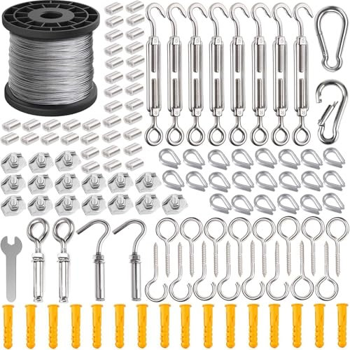 60M Garden Wire For Climbing Plants Training Wire Rope Kits,Stainless Steel Metal Cable Garden Heavy Duty 2mm Catenary Wires Trellis Fence Kit With Turnbuckle Tension Wires Tensioner