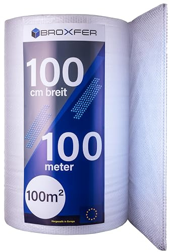 Broxfer Luftpolsterfolie Rolle 1m x 100m Polsterfolie für Umzug/Versand 2-schichtig Verpackungsfolie Knallfolie LPF
