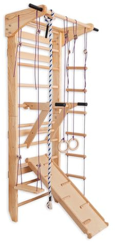 Échelle suédoise avec barres parallèles pour enfants et adultes – Mur d’escalade en bois, équipement de fitness multifonction avec anneaux, toboggan, balançoire, corde à grimper et échelle de corde