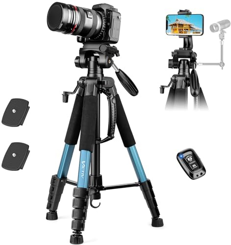 Victiv 188cm Camera Tripod for Canon Sony Nikon, Travel Tripod with Detachable 3-way Swivel Head, Camera Stand with Phone Holder & Remote Control, Upgraded Tripods with 1/4 Extension Interface-Blue