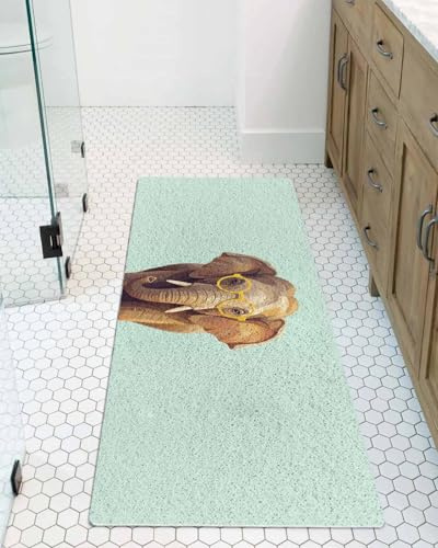 Sunglasses Elephant Shower Mat Non Slip Bathtub Mat Retro Funny Elephant Green Background Bath Mat Soft Loofah Shower Mats for Shower Tub Bathroom Quick Drying Foot Mat, 16x47 Inch