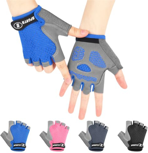 AOOSA Bike Gloves Kids, Half-Finger Cycling Gloves | Non-Slip Thickened Silicone on The Palm for Cycling, MTB, Bike, Skating, Sports, Hiking, Climbing