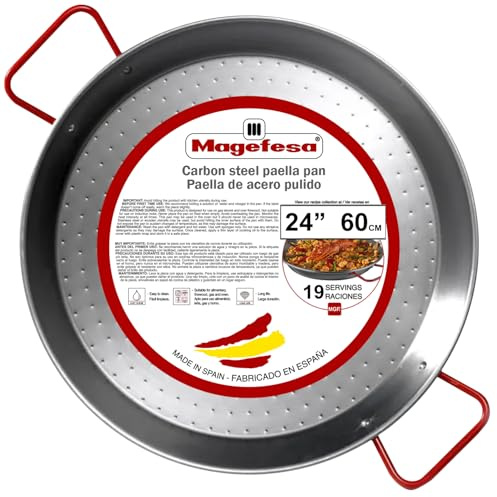 Magefesa 24 Carbon Steel Paella Pan – 60 cm - 19 Servings, Durable & Lightweight with Dimpled Surface, Ideal for Outdoor Cooking & Traditional Valencian Paella