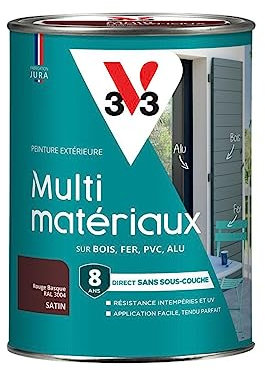 V33 Peinture extérieure multi-matériaux, Rouge basque satin 1,5L