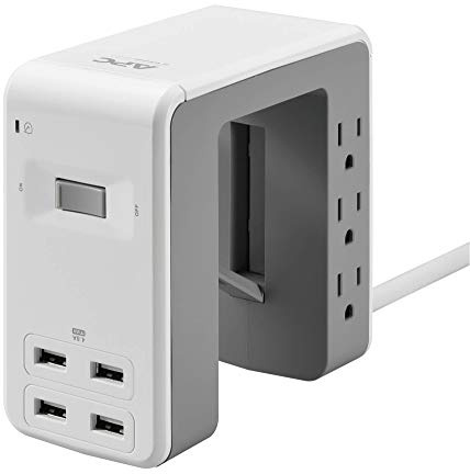 APC Desk Mount Power Station PE6U4W, U-Shaped Surge Protector with USB Ports (4), Desk Clamp, 6 Outlet, 1080 Joules , White