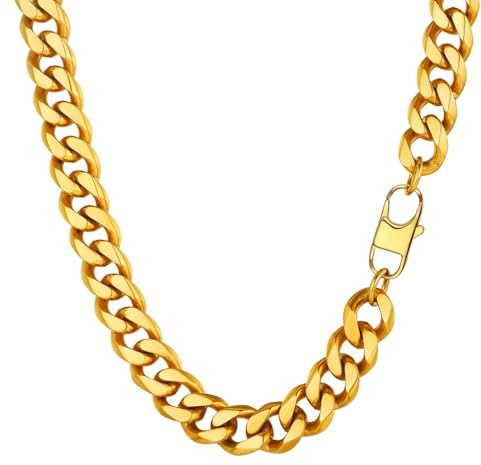 PROSTEEL Chains for Men and Women Gold Plated Cuban Link Necklace 12mm 30 inch Long