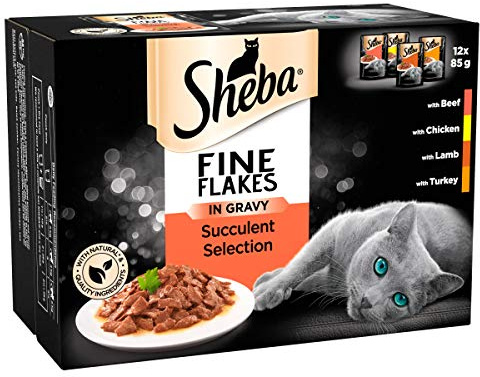Sheba Fine Flakes, Wet Cat Food Pouches, Succulent Selection in Gravy, 12 x 85 g