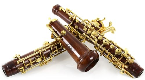 Rochix Oboe Professional Performance Level RHG13 Redwood Korpus vergoldeter halbautomatischer C-Ton mit 2 Blättern, 1 Reinigungstuch, 1 Oboe-Tupfer, 1 Daumenauflage, 1 Etui und mehr