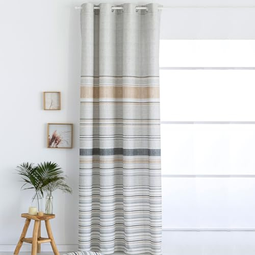 Cortina confeccionada con ollaos, Incluye Solo una Pieza de 200x260 cm. Modelo Estampado Leon beig. Tejido 70% algodón/30% Poliester. Cortina de fácil Cuidado Decorar Tus Habitaciones