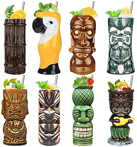 SuproBarware Set di 8 bicchieri da cocktail in ceramica colorata per feste esotiche