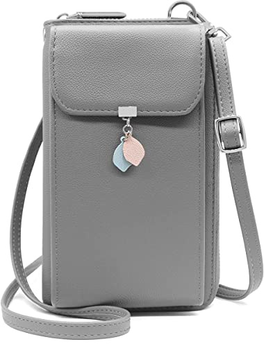 HNOOM Handytasche mit Geldbörse zum Umhängen, RFID Schutz, PU Leder Handy Umhängetasche Damen, Klein Handy Tasche Damen Crossbody Bag mit 10 Kartenfächer für Handy Unter 6.9 (Grau)