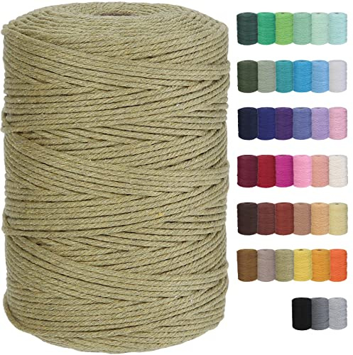 GOHOF Macrame Cord 3mm x 328yards Natural Cotton Rope Dark Khaki for Plant Hanger Wall Hanger Dreamcatcher