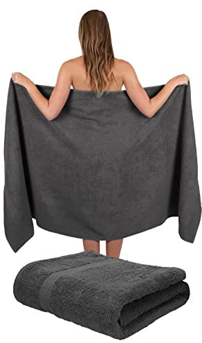 Betz 2 Stück Badetücher groß XXL Größe 100 x 200 cm Badetücher Saunatuch Palermo 100% Baumwolle Farbe anthrazit