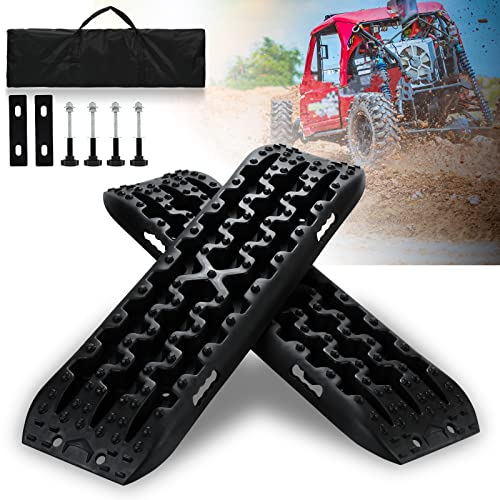 Yakimz 2x Anfahrhilfe Wohnmobil, Sandbleche Traktionsmatte Kunstoff Recovery Board Offroad Tracks mit Aufbewahrungstasche und Installationstool, 10T Last für Geländewagen Wohnmobil LKW PKW