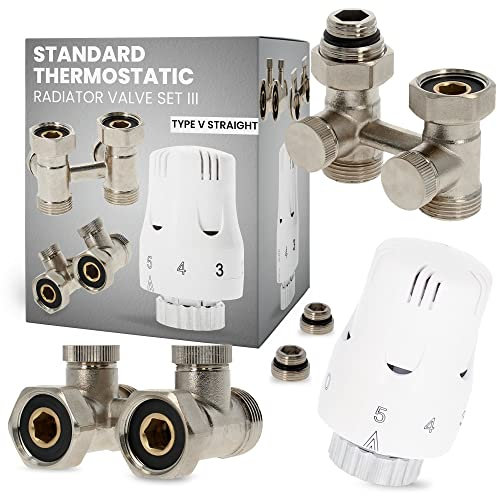 Set di valvole termostatiche per termosifoni, in ottone, 1/2, controllo del riscaldamento centralizzato, rubinetto di collegamento, termostato per termosifone, testa termostatica M30 x 1,5