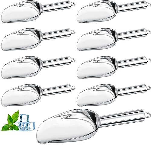 Zhehao 8 Pcs Metal Ice Scoop 6 oz Stainless Steel Ice Scooper for Ice Maker Kitchen Freezer Bar Wedding Party Small Scoops for Pet Animal Dog Food Candy Scoop Beach Shovel(Silver)