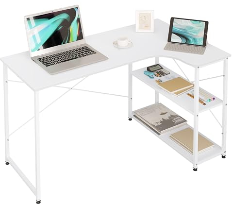 WOLTU Schreibtisch mit Regal & Stauraum, Eckschreibtisch Computertisch Homeoffice, Weiß, Bürotisch fürs Arbeitszimmer Schlafzimmer, 120x73x72 cm