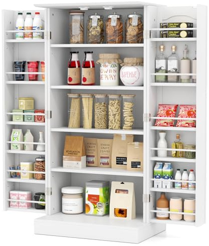GiantexUK Kitchen Cupboard, Wooden Buffet Pantry Cabinet with 17 Shelves and 2 Doors, Multifunctional Storage Organizer for Living Room Dinning Room (White, 60 x 40 x 120cm)