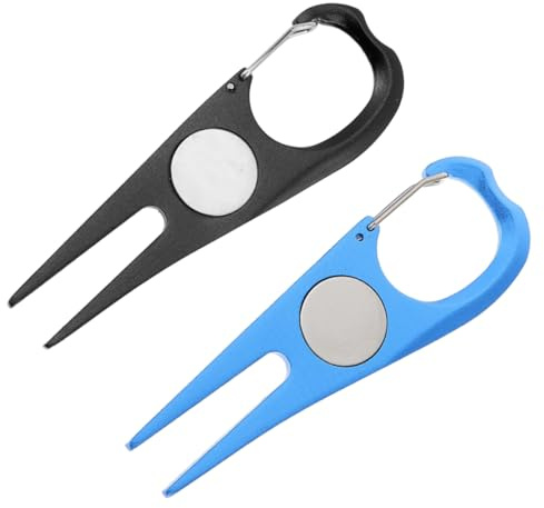SUPVOX Forchetta per Golf e Marcatore Portatile in Alluminio e Acciaio Inox, Strumento per Riparazione Zolle Prato, Set 2 Pezzi Nero e Blu, Accessori Golf per Campo da Gioco