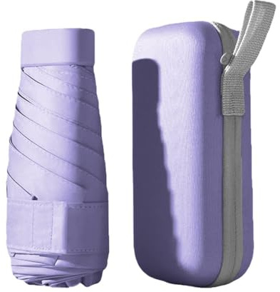 WULUN Kompakt paraply, 6 spröt paraply stormsäkert litet fickparaply vindsäkert UV-skydd ultralätt paraply vikbart reseparaply vikbart robust miniparaply för sol och regn, lila, Klein