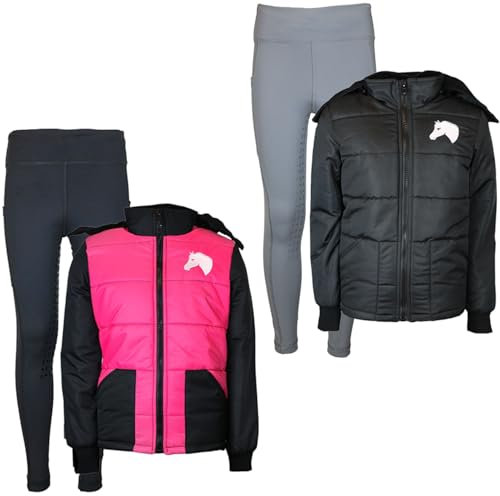 MS-Trachten Reitset Kinder Reitjacke Mia Pink mit Reitleggings Schwarz (134/140)