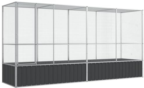 Volière avec extension argenté 418,5x107x212 cm acier