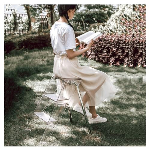 Cavalletto in Metallo 3 Gradini Scaletta Pieghevole Scaletta Pieghevole in Acrilico Trasparente L 44XL52XH63centimetre Portata 150 Kilogram Scaletta da Giardino per La Casa