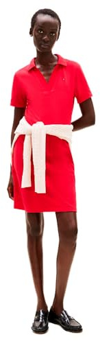 Tommy Hilfiger Women's Slim Fit V-Neck Polo Dress, Red (Primary Red), S
