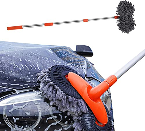 Wo-Head - per lavaggio auto, spazzola rotante a 360° , spazzola per lavaggio auto in microfibra, spazzola morbida retrattile con manico lungo, strumenti per la pulizia 'auto