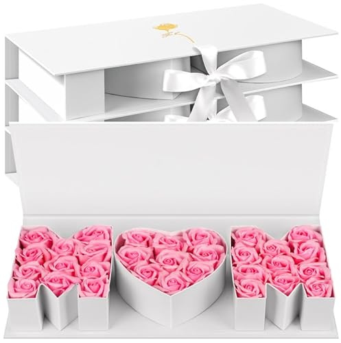 PYQTH 4 Pack Empty Mom Box for Flowers Mothers Day Flower Gift Boxes Thicker Letter Shaped Gift Box Fillable Chocolate Candy Packaging Boxes for Mother's Day Birthday (White)