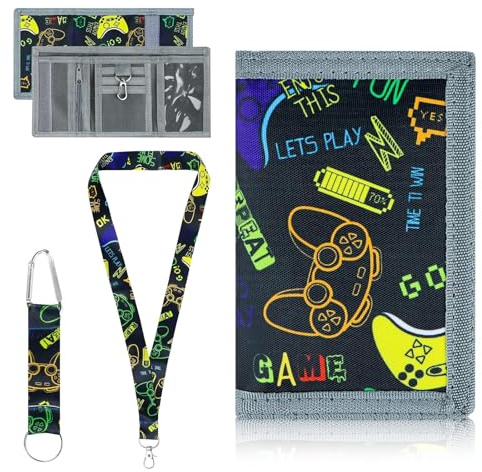 JOZMMZEOOA Portefeuille pour Enfant,Pliable Porte Monnaie Enfant Porte-Carte Homme avec 2 Cordons Trifold avec Fermeture Éclair Portefeuille,pour Les Cadeaux d'anniversaire d'enfants (Noir)
